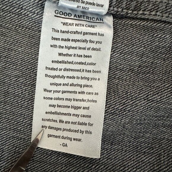 Good American Womens Trucker Blue Jacket Boyfriend Denim Sherpa Collar Size 0/1 - Picture 10 of 15